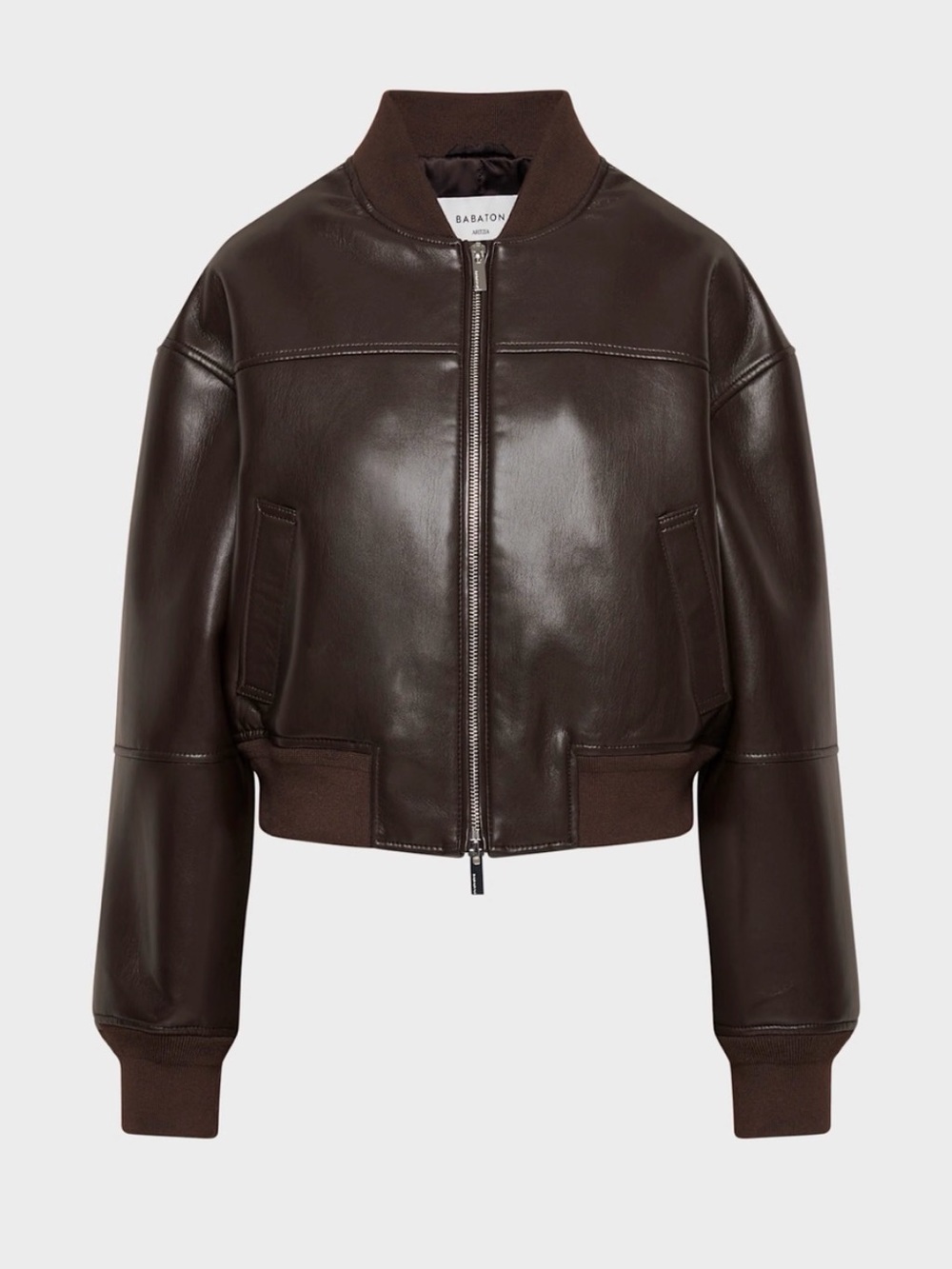 Babaton Chocolate Brown Faux Leather Bomber Jacket